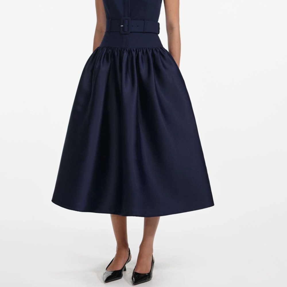 self-portrait Navy Belted Twill Midi Dress 2026 - Size US4 - MSRP $560 - NWT - Picture 6 of 9
